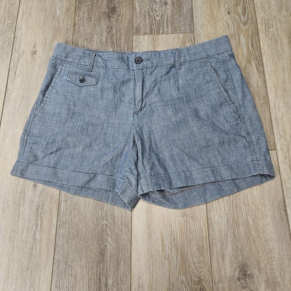 Banana Republic Blue Chambray Cotton Chino Shorts Pockets Women's 6 Classic